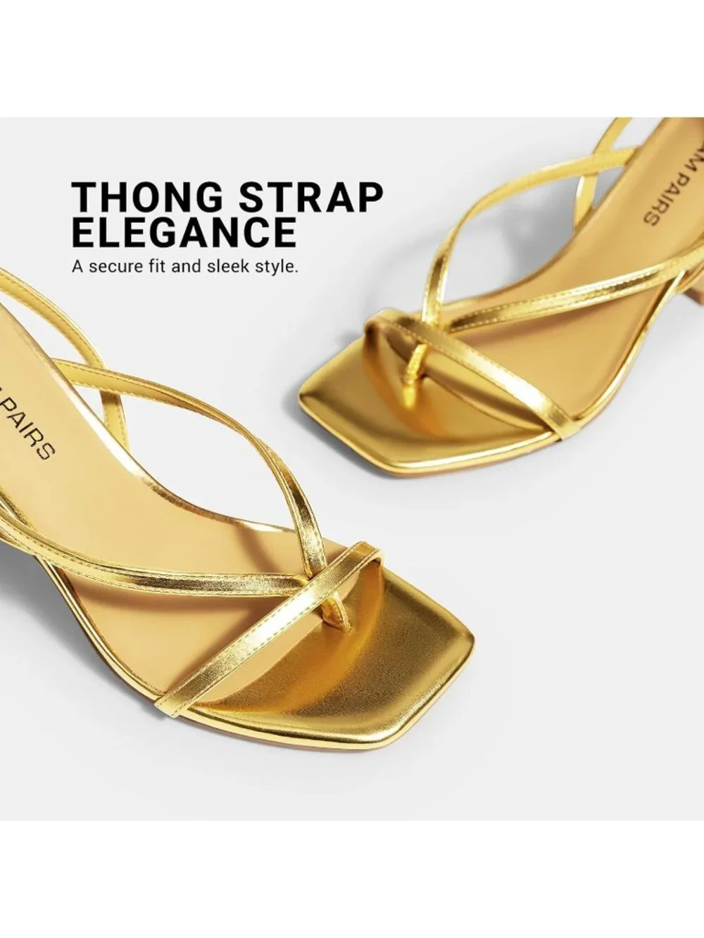 Women's Gold Faux Leather Square Open Toe Flip Flop Ankle Strap High Heels